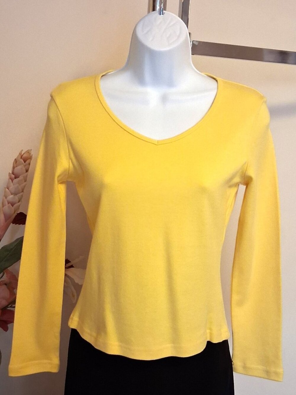 2 for $25 Women Long Sleeve Stretch V Neck Yellow Cotton T Shirt Soft Warm Top 6